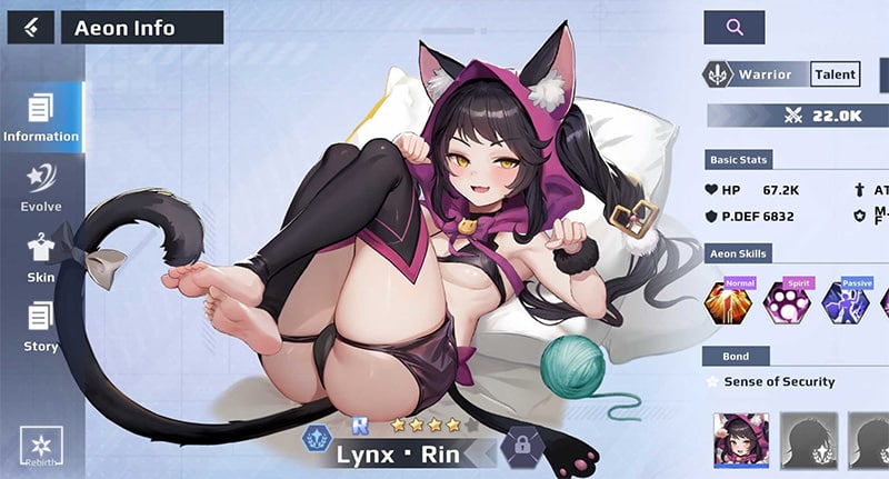 Fiche de la waifu Lynx Rin dans Aeons Echo